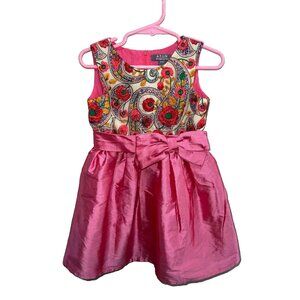 ATUN Little Kids 2-3 Years Dress lined Embroidered pink flowers bow